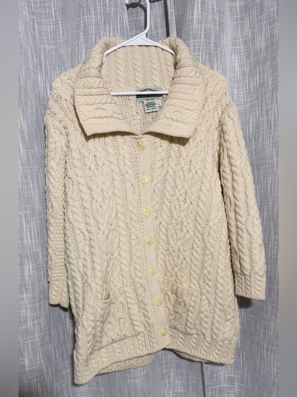 Aran Crafts Cable-Knit Button Cardigan in Cream